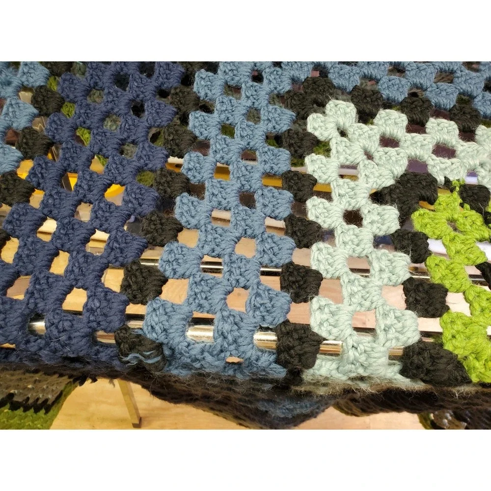 Handmade Chunky‎ Crochet Blanket Granny Square Afghan Throw Colorful Lap Blanket